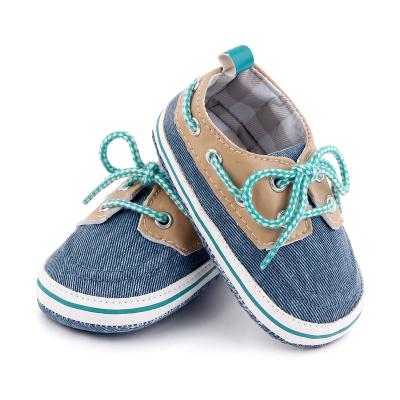 China Factory Wholesale Round Jean First Walking Shoes Canvas Prewalker Denim Baby Shoes Boy for sale