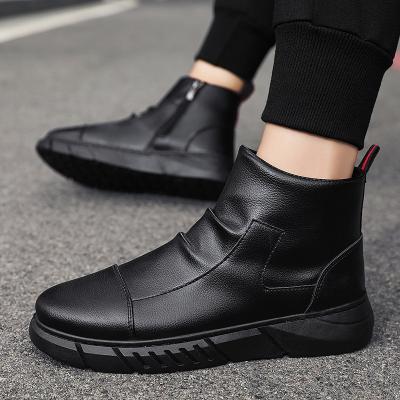 China 2021 New Light Weight Design Safety Factory Leather Casual Man Winter Shoes British Fashion Mens Casual Boots For Men for sale