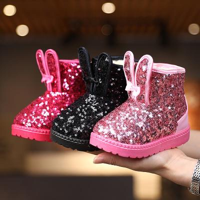 China Winter Rabbit Outong Glitter Fur Massage 1-6 Years Soft Bottom Kids Shoes Warm Boys Girls Children Sequin Snow Boots for sale