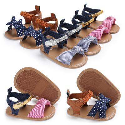 China Round Hook And Loop PU Leather Anti Slipper Rubber Baby Unique Study Walking Newborn Sandals For 1 Year Old Infant With Bow for sale