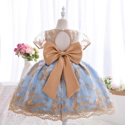 China 1 Year Old Girl Toddler Dress Baby Birthday Competitive Dress Designs Bowknot Knee Length Flower Toddler Girls Dresses For Weeding for sale