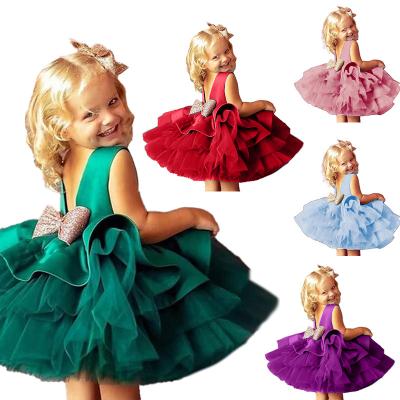 China Wholesale Breathable Ball Gown Kid's Birthday Party Even Princess Solid Children Tutu Dress With Bowknot Front For Girl 0-2 Years Old for sale