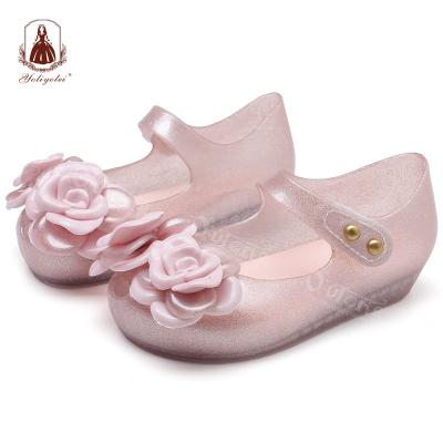 China Tongji PVC Flat Stitch Round Flower Around Toe Hook And Loop Children Girl Learning Walking Shoe Toddler Girls Newborn Shoe for sale