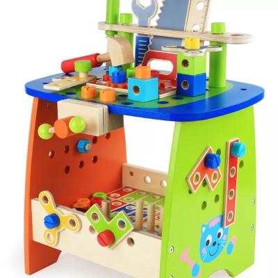 China DIY Tool Table Wooden Tool Table For Children Pretend Tool Toys Exercise Hands-On Ability And Grab Capacity Color Box Wholesale Packing for sale