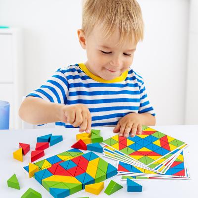 China Multicolor Wooden Educational Toy Kids Concentration Training Triangle Space and Imagination 3+ Years Puzzle Blocks for sale