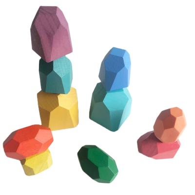 China Toy Wooden Colorful Building Stone Building Block Stacking Toy Block Construction Toys For Children Wooden Balancing Stones Play for sale