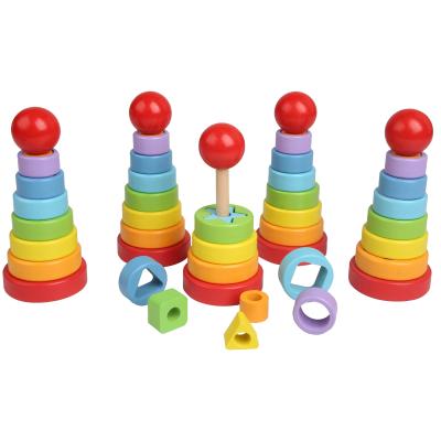 China Building Toy Wooden Rainbow Classification Tower Shaped Toys, Children's Building Blocks, Geometric Color and Shape Recognition for sale