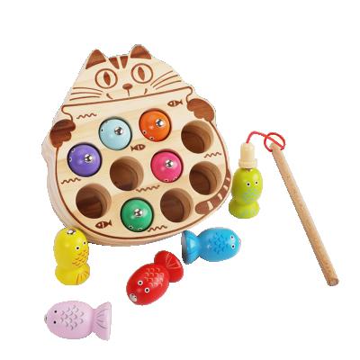 China Cute Shape Early Preschool Eduion Math Teaching Aid Toy Wooden Magnetic Fishing Game 15*13.5*4cm for sale