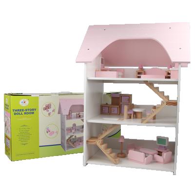 China Wholesale Lovely Baby Wooden Dollhouse For Girls DIY Wood Lightening Fashion New Design Children's Educational House Xc-000111 for sale