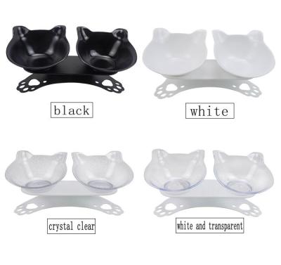 China Factory direct sales cat cat protector transparent inclined cat food bowl non-automatic double ears non-slip plastic bowl for sale