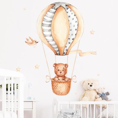 China Warm Orange WALL STICKER Air Balloon Wall Stickers Cute Brown Bear and Bird for Baby's Room Kindergarten Nursery Wall Decoration for sale