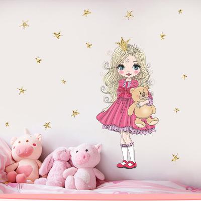 China WALL STICKER A Beauty Girl With A Bear Doll DIY Wall Stickers Vinyl Wall Decor Kids Room Nursery Kids Room Home Decoration for sale