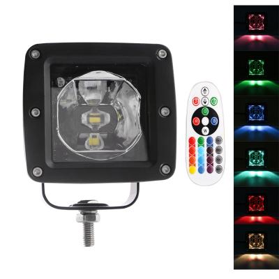 China IP 67 Drive 15W Universal Car Led Waterproof Auto Beam Work Light Spot White And RGB Led Headlight Lamp With 82*76*75mm Remote Control for sale