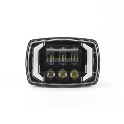 China Head Light 4 - Inch Square Motorcycle Headlight Halo LED Hi LO Beam Work Lights With Angel Eye Running Light for sale