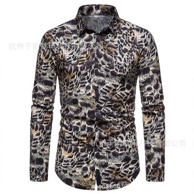 China Summer Men's Casual Anti-Shrink Button Down Shirts Wholesale Leopard Sleeve Fashion Long Shirts for sale