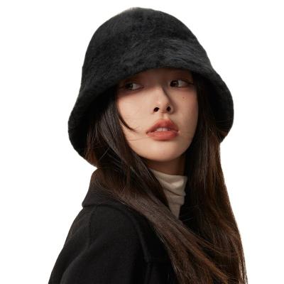 China Keep Warm Fluffy Faux Fur Plush Winter Bucket Hat 2023 Low MOQ Fisherman Hat Wholesale Solid Color Winter Hats for sale