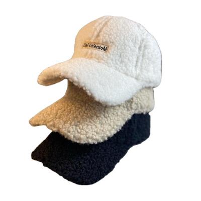 China Wholesale JOINT Letter Embroidery Unisex Custom Sports Hat Winter Women Lamb Fleece Plush Baseball Cap for sale