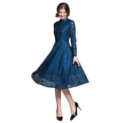 China Low Price Breathable European High Quality Breathable Looks Lace Stand Collar Skinny Slim Fit Dress for sale