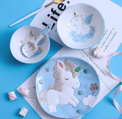 China Sustainable Ceramic Dinnerware Sets For Kids Pattern Cartoon Animal Ceramic Dinnerware Sets Dinnerware Bowl And Dish for sale