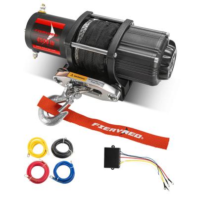 China ATV/UTV 12V FIERYRED 4500LBS Towing ATV/UTV Off Road Trailer Electric Synthetic Rope Winch Kits With Wireless Remote Control Bracket for sale