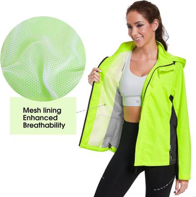 China QUICK DRY Women Sports Waterproof Yoga Cycling Jacket Zip Up Quick Dry Mesh Lined Rain Jackets With Running Hood for sale