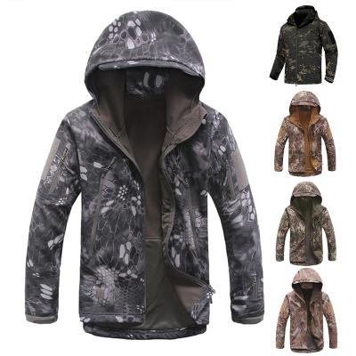 China Factory Outdoor Men Shark Skin Velvet Softshell Hooded Direct Jacket Black Waterproof Hiking Tactical Jacket for sale