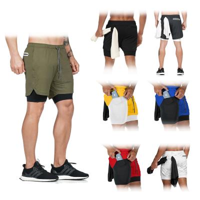 China Custom Anti-Wrinkle Mens Running Sport 2 In 1 Double Layers Shorts Camouflage Quick Dry Gym Fitness Training Workout Jogging Shorts for sale