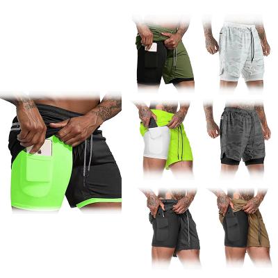 China Custom Anti-Wrinkle Summer Sport Wear Mens Double Layer Gym 2 in 1 Shorts Jogger Workout Camouflage Sweat Shorts for sale