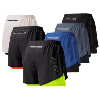 China Anti-Wrinkle OEM Wear Outdoor Men's Double Layer Sporty Quick Dry Mesh Shorts Running Gym Workout Shorts For Factory Direct for sale