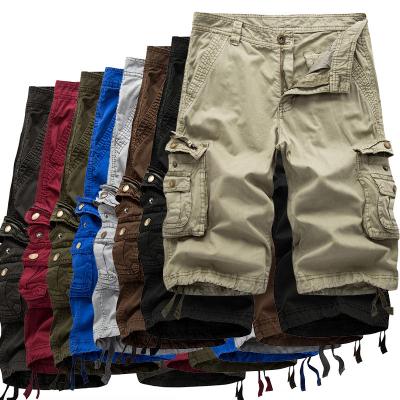 China Custom Wholesale Men's Gym Fitness Anti-Wrinkle Casual Equipment Shorts Solid Cotton Cargo Sweat Shorts With Multi Pockets for sale