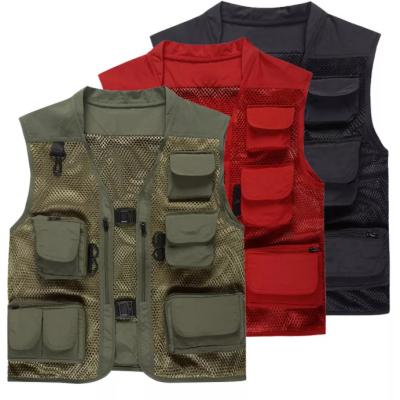 China Custom Anti-Wrinkle Canvas Fishing Hiking Reporter Hunting Camera Man Invest Mens Multi Pockets Vest Vest for sale