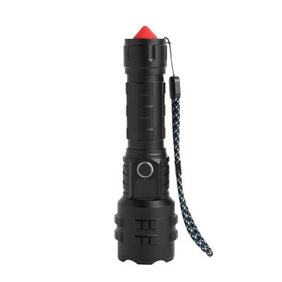 China High Power Rechargeable Zoomable Display Emergency Lumens Waterproof Self Defense Torch Light with Safety Hammer for sale