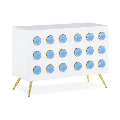 China contemporary adler GLOBO CABINET Jonathan white high gloss lacquer with round ball blue acrylic gold metal base sideboard for living room for sale