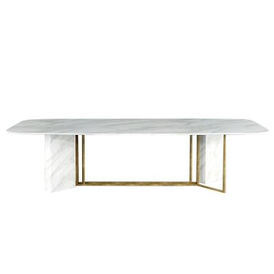 China Brushed Gold Marble Luxury Modern Elegant White Dining Table Faux Rectangular Dining Table Table for sale