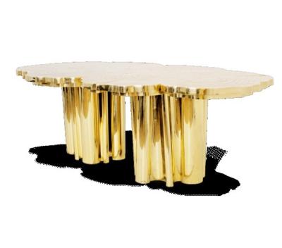 China Large Boca Do Wolf FORTUNA DINING TABLE Tree Stump Shape Brass Base Etching Gold Top Luxury Dining Table For 8/10 inch people for sale