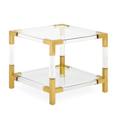 China Jacques 2 side row table luxury acrylic connection metal gold Jonathan adler accent glass top table for sale