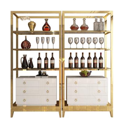 China High Gloss Frame Customized High Gloss Stainless Steel Gold Wine Cabinet Display Shelving Sideboard Cabinet for sale