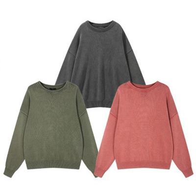 China New Breathable Fashionable Plain Crew Neck Oversized Sweatshirt Vintage Washed Knit Sweater for sale