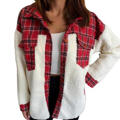 China New Arrival Women's Winter Plus Size Plaid Print Color Block Fleece Jacket for sale