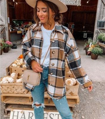 China Breathable Hot Sale Ladies Shacket Oversized Buttoned Plaid For Fall/Winter for sale