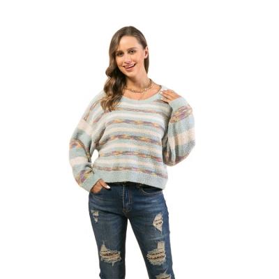 China New Breathable Striped Women Pullover Sweater With Crew Neck for sale