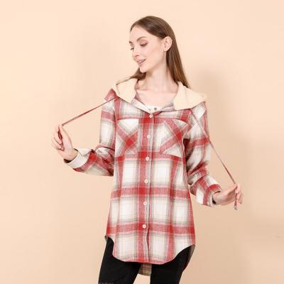 China New Design Breathable Women's Casual Wool Shacket Plaid With Hoodie for sale