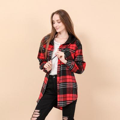 China Autumn Plaid Printing Breathable High Quality Casual Hoodies Shear Shacket For Woman for sale