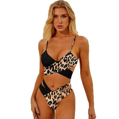 China Breathable 2021 Color Blocking Swimsuit Leopard Pattern Bikini for sale