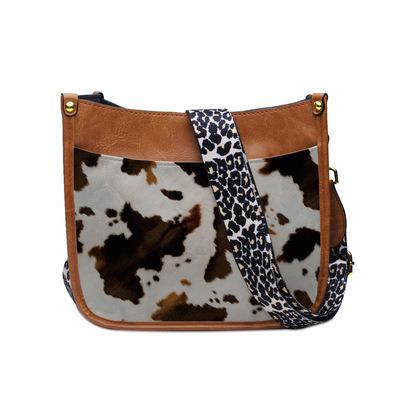 China Custom Simple Fashion Shoulder Handbag Leopard Cow Print Portable Stretching Cross - Body PU Leather Bag With Leopard Strap for sale