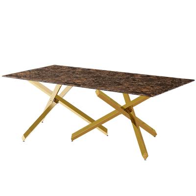 China Furniture Other) 2021 Modern Indoor Finishing (Adjustable Stainless Steel Cross Metal Gold Leg Dining Table Dining Table) for sale