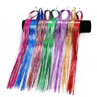 China 35.5 Inch I-Tip Fairy Tinsel Hair Strands Shiny Sparkle Party Hair Accent Synthetic Braiding Tinsel Hair Extensions Glitter Hair for sale