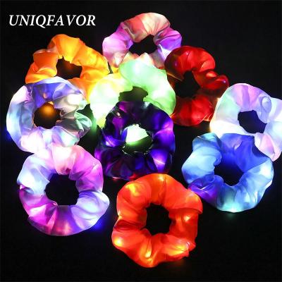 China Bright Led Shinny Satin Silky Nightclub Bands Glow In The Dark Ponytail Holder For Party Led Hair Scrunchies for sale