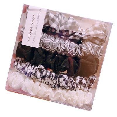 China Japan and Korean Style 5pcs Set Matched Classic Plaid Elastic Hair Band Ponytail Holder for Girls Women Cloth Chiffon Hair Scrunchies for sale