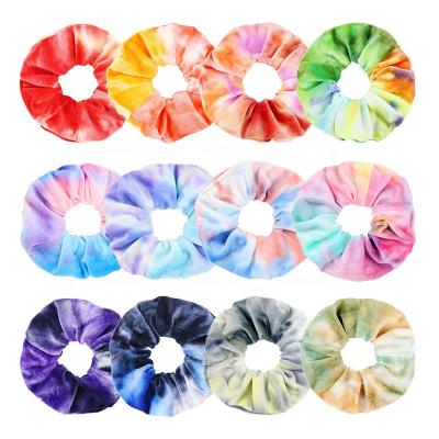 China Cute Ombre Vintage Rainbow Soft Ponytail Holder Candy Colors Elastic Hair Bands For Women Girls Teens Tie Dye Velvet Hair Scrunchies for sale